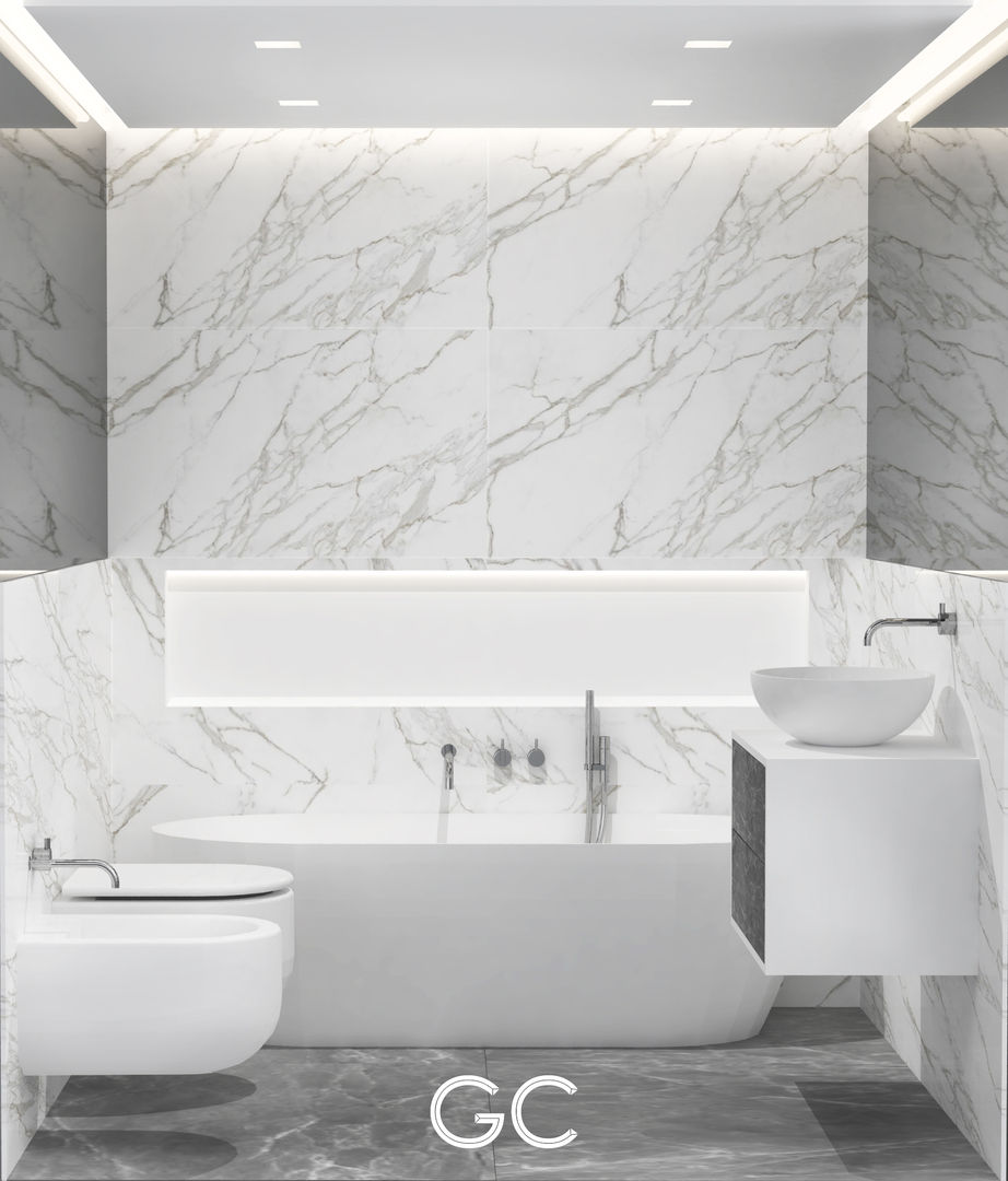 Ensuite Bathroom in Marble, Gianluca Chiocca Interior Design Studio Gianluca Chiocca Interior Design Studio Phòng tắm phong cách hiện đại Đá hoa