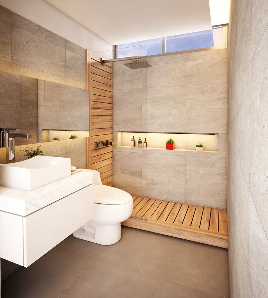 Diseño de Duplex - Miraflores, Katherine Quijano - Interiorismo Katherine Quijano - Interiorismo Modern bathroom لکڑی پلاسٹک جامع