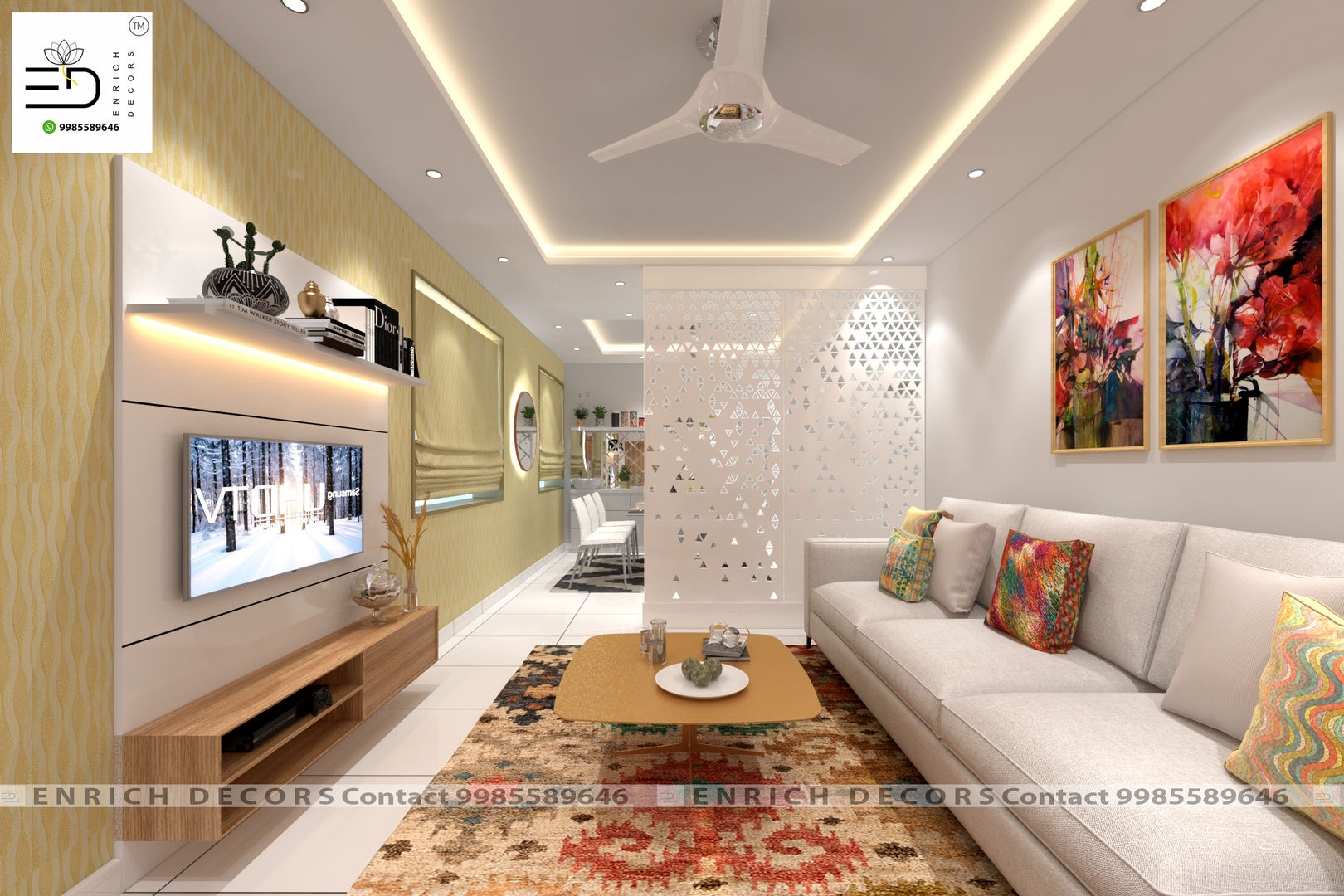 3BHK Interior Design - 1700 sqft, Enrich Interiors & Decors Enrich Interiors & Decors Salas modernas