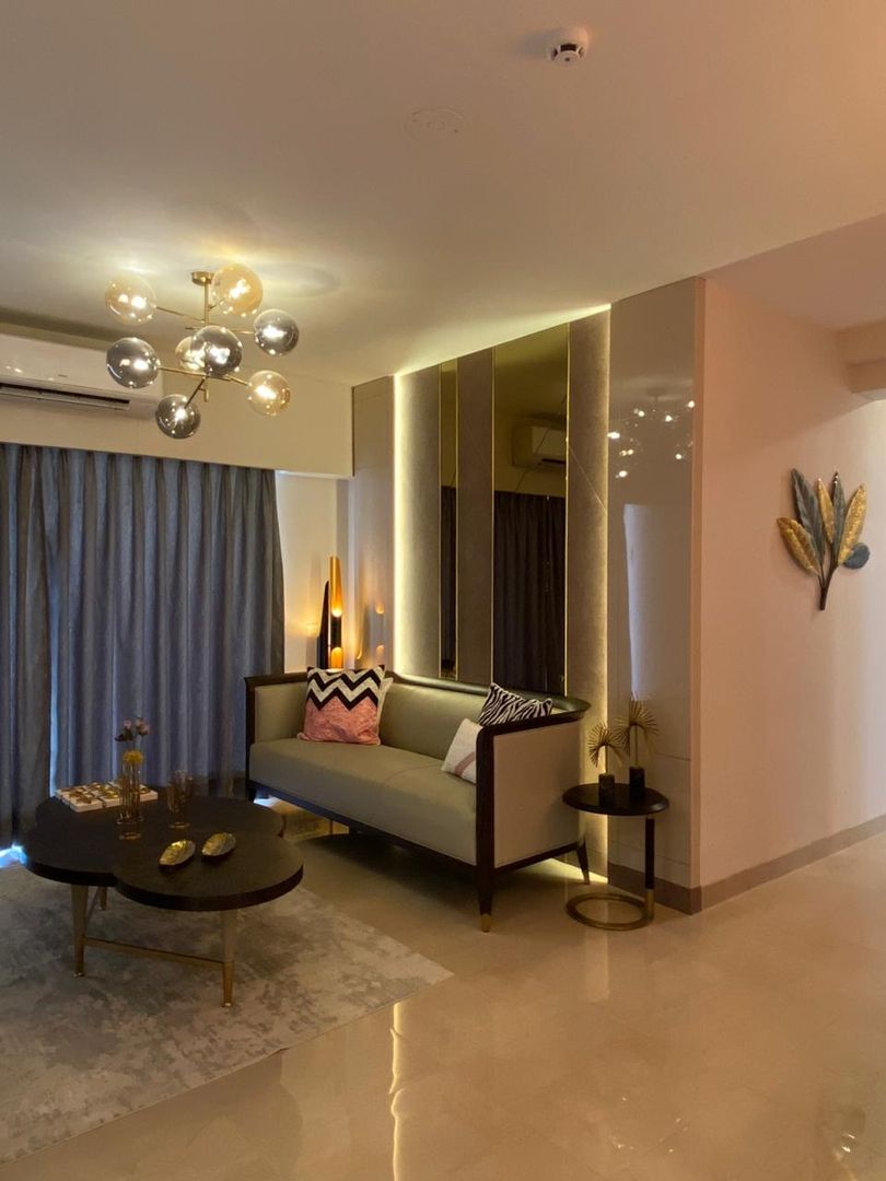 Living room designed for M3M in Gurgaon homify Minimalist bedroom living room, dining room, sofa set