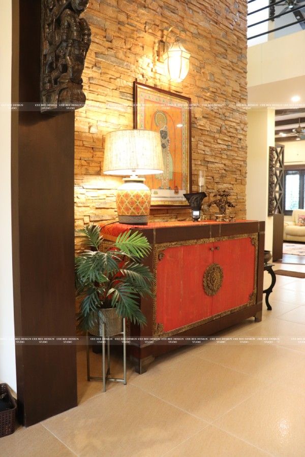 Kerala Style Bungalow in Bangalore, CeeBee Design Studio - Kolkata CeeBee Design Studio - Kolkata Country style living room