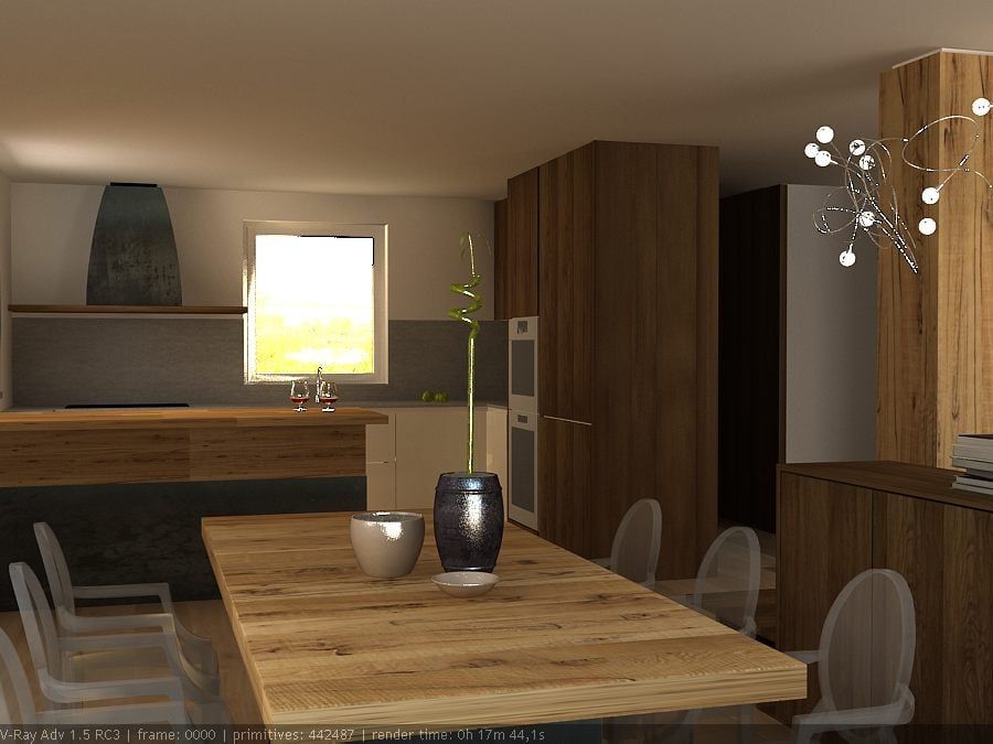 Render ambiente living e sala da pranzo, CLARE studio di architettura CLARE studio di architettura غرفة السفرة