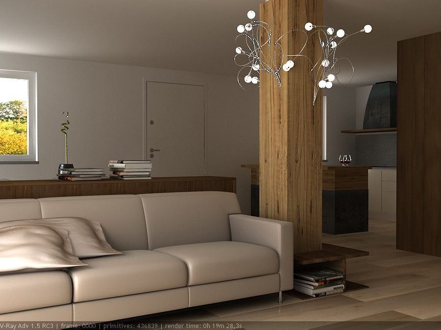 Render ambiente living e sala da pranzo, CLARE studio di architettura CLARE studio di architettura Modern living room