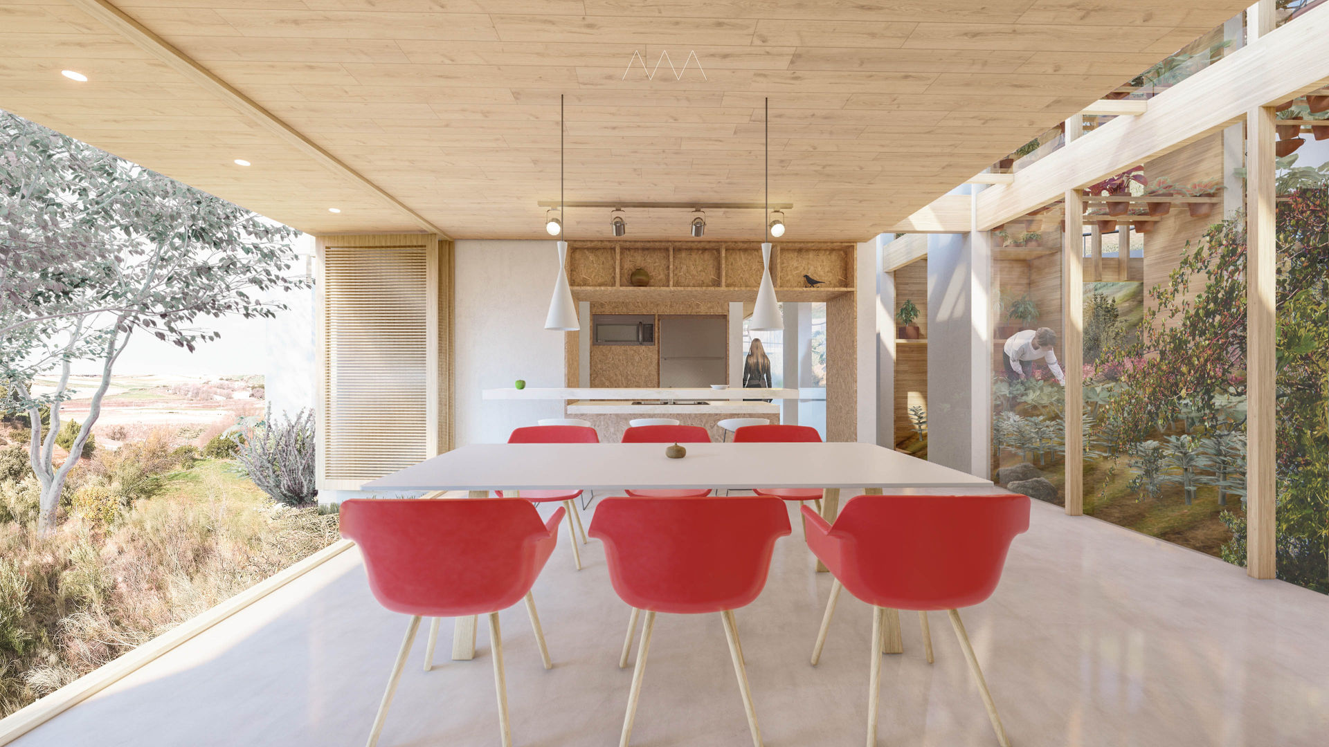 Diningroom //cbarbaran architecture Rustic style dining room Wood Wood effect Open house, Nature, Wild, Strawbale, Eco-construction, Bio-construction, Green roof, straw bale, wood, clean, views, pool