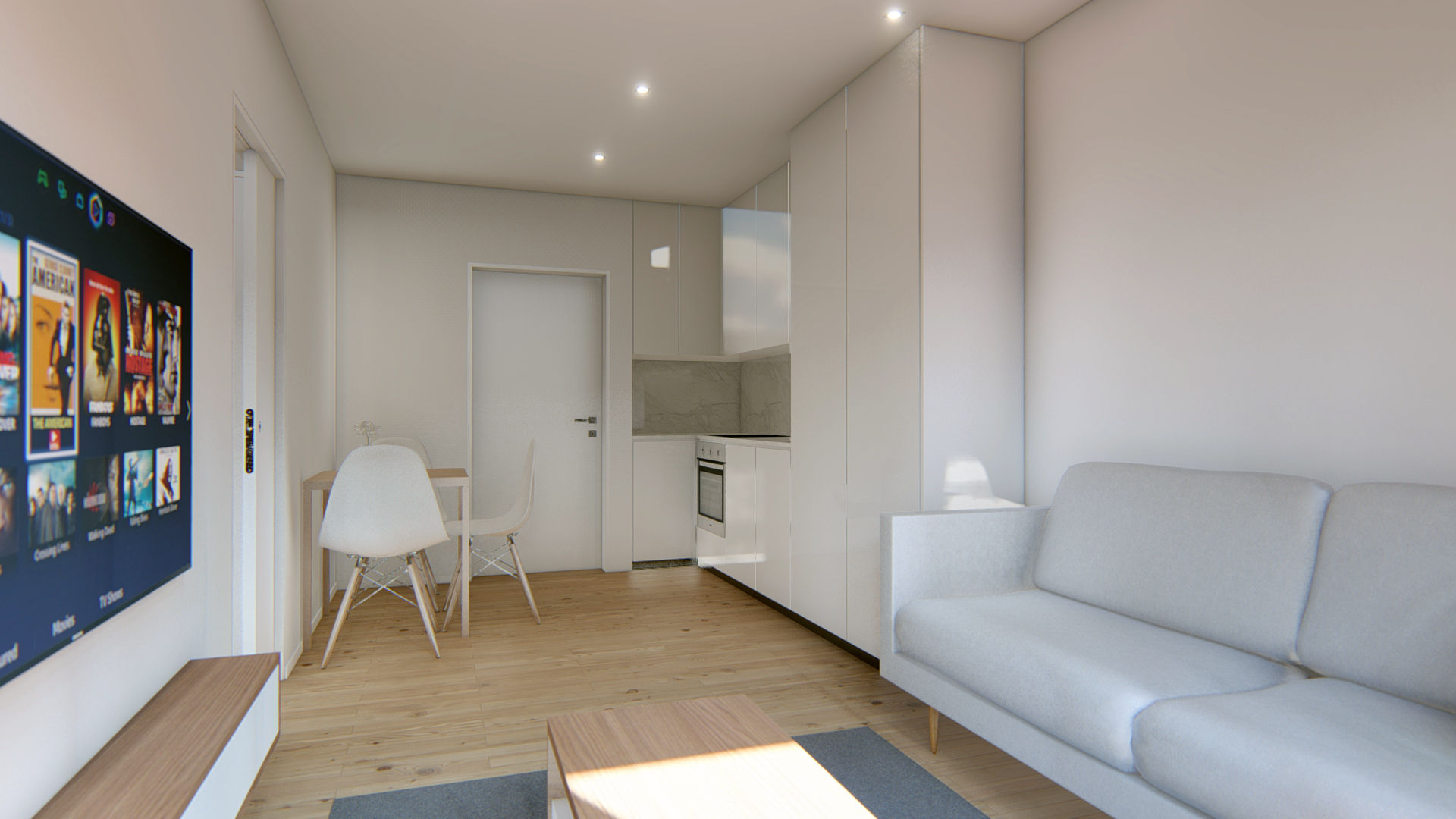 Sala kitchenette - maquete 3D homify investimento, duplex, venda dos imóveis, renovado, ARU, Porto, golden visa, projeto