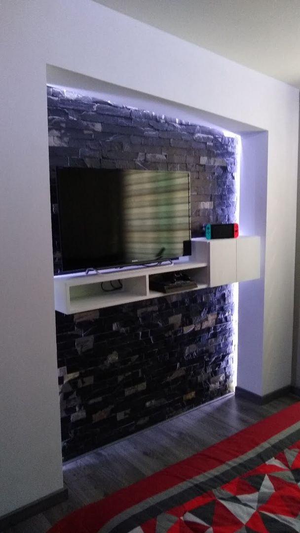 Moderno soporte de TV con luz LED, mueble de entretenimiento con cajón  individual, mueble central de mesa de televisión para sala de estar y