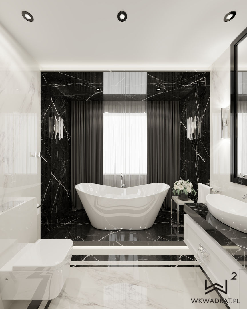 Łazienka w stylu glamour, Wkwadrat Architekt Wnętrz Toruń Wkwadrat Architekt Wnętrz Toruń Modern style bathrooms Marble