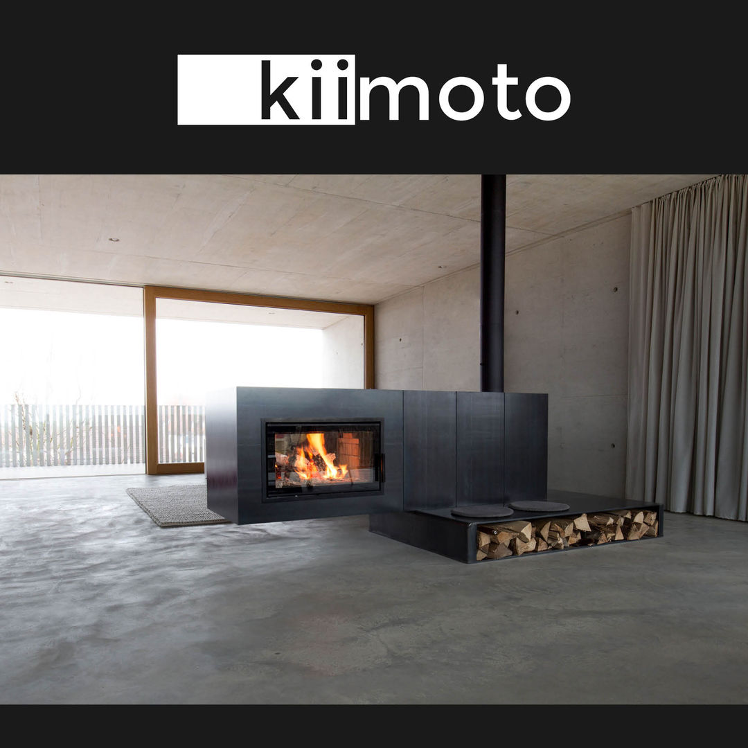 Moderner Stahlkamin und Raumtrenner, kiimoto kamine kiimoto kamine Phòng khách phong cách tối giản Sắt / thép Fireplaces & accessories