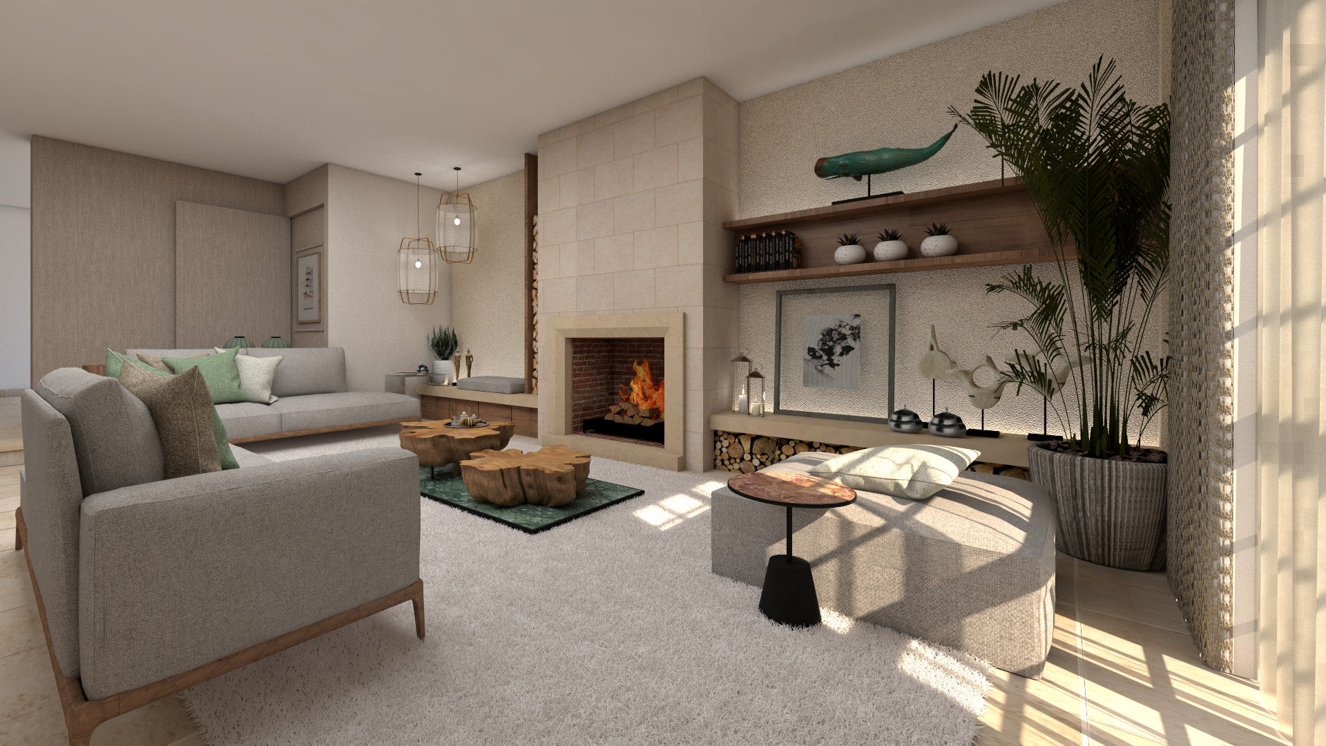 Projeto Tróia, 4Ponto7 4Ponto7 Modern living room Wood Wood effect Fireplaces & accessories