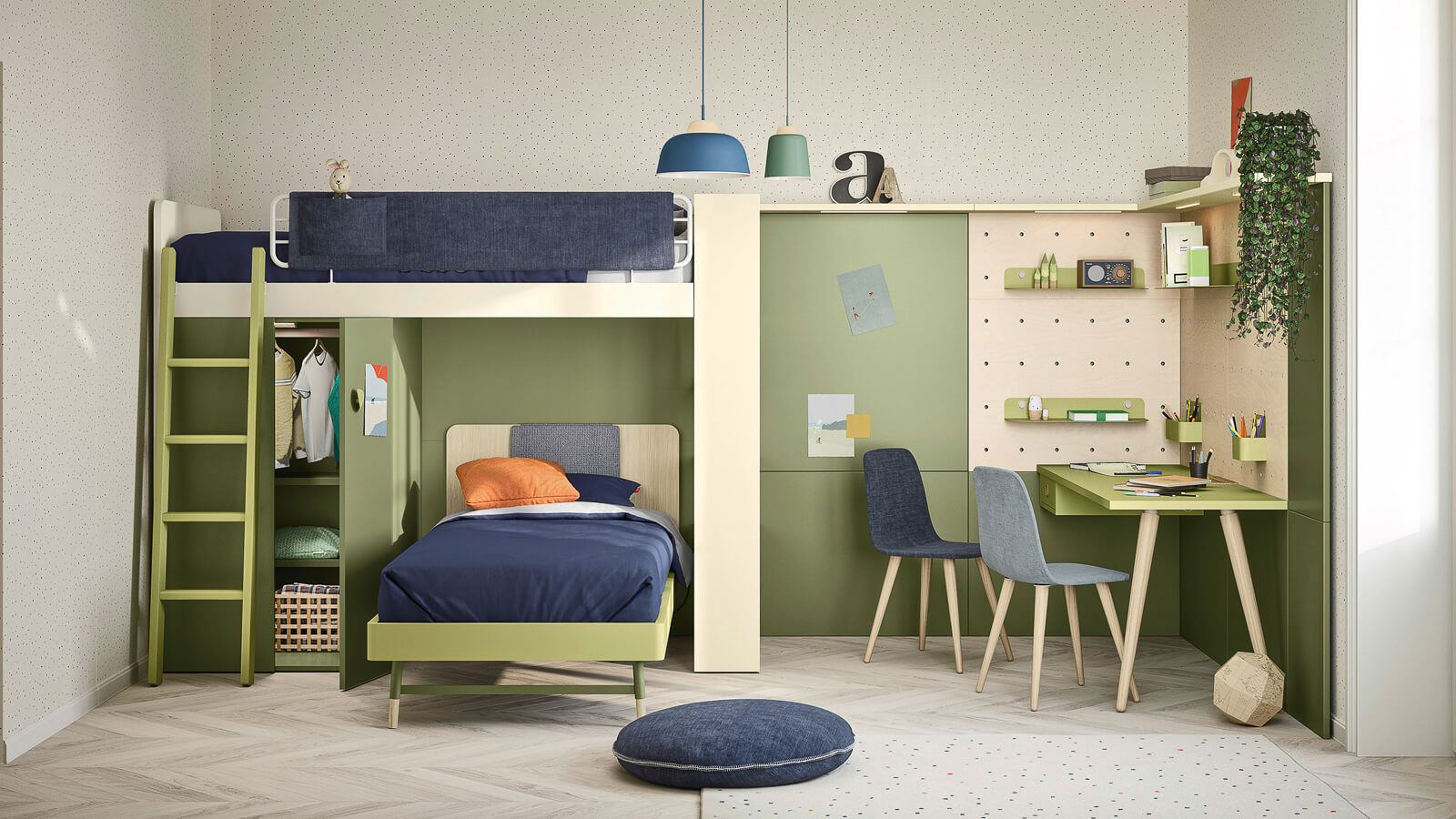 Cameretta con letti a castello TopArredi Camera da letto moderna Legno composito Trasparente cameretta bambini con letti a castello, cameretta moderna colorata