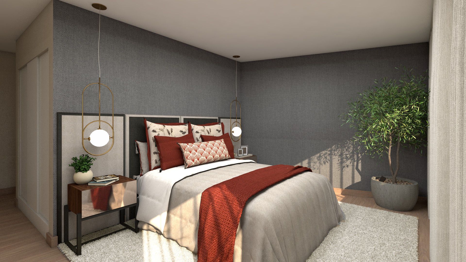 Projeto Tróia, 4Ponto7 4Ponto7 Moderne Schlafzimmer Textil Bernstein/Gold Betten und Kopfteile