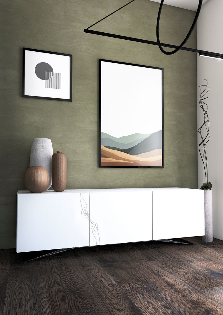 CREDENZA IN LEGNO CLASSICA SOGGIORNO ANTE CON DECORO A RILIEVO VARI COLORI