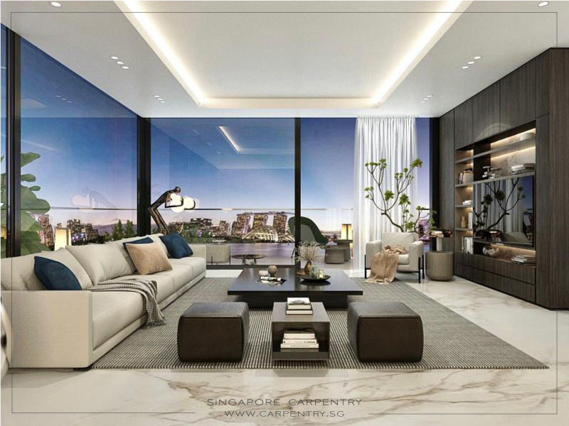 Luxury Hotel Suite Home @ Jalan Pelepah Singapore Carpentry Interior Design Pte Ltd Modern living room Marble