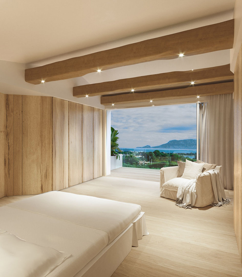 Camera vista mare, Architetto Alessandro spano Architetto Alessandro spano Bedroom لکڑی Wood effect