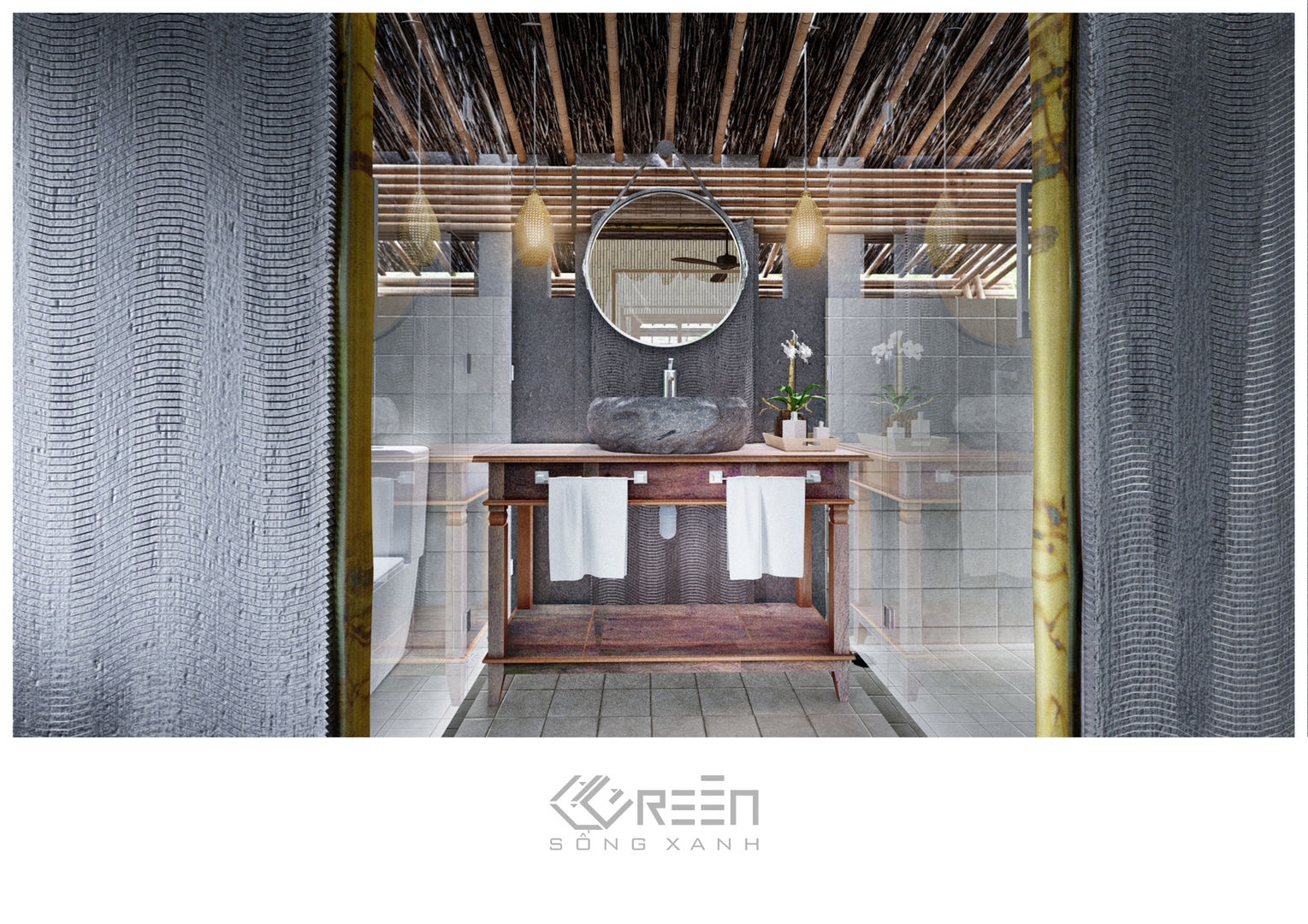 Thiết kế nội thất Công ty TNHH Thiết Kế Xây Dựng Xanh Hoàng Long Phòng tắm phong cách châu Á Tre Green Decoration