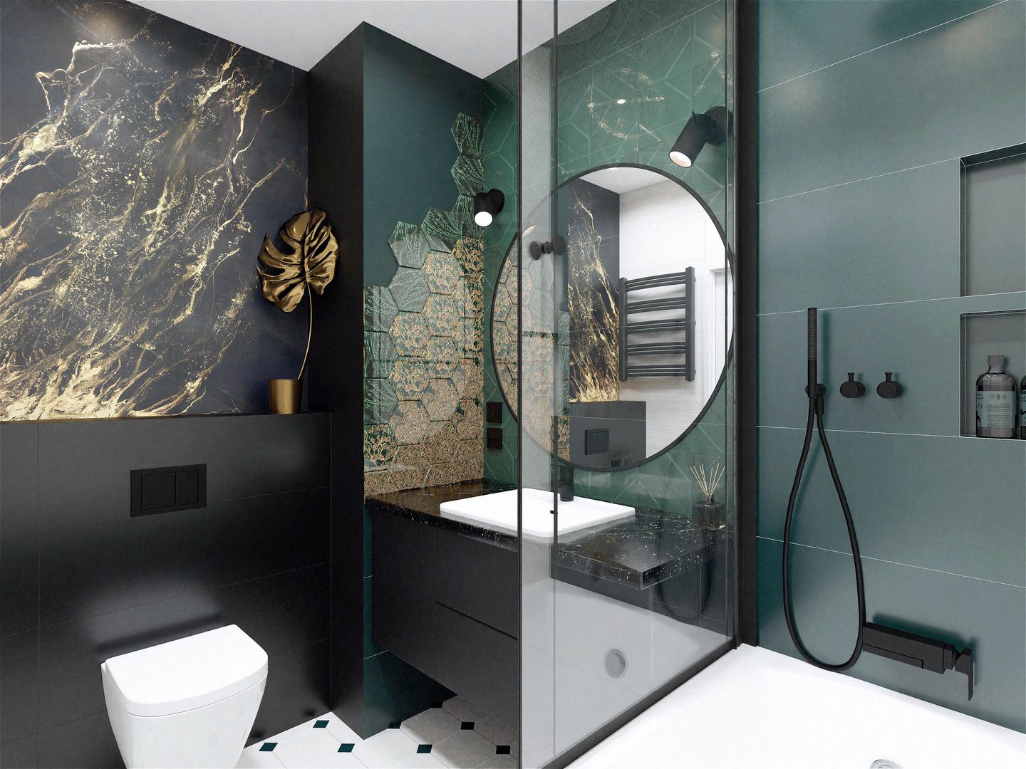 Goldene Monstera Fläche: 3,8 m², Entropia Design Entropia Design Modern bathroom