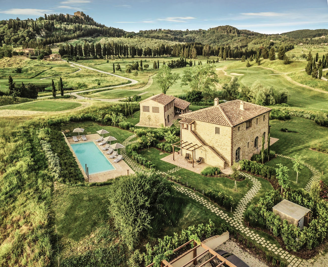 Ristrutturazione Dimora nel Golf: Complesso immerso nelle colline Toscane, Arch. Alessandra Cipriani Arch. Alessandra Cipriani Jardins campestres