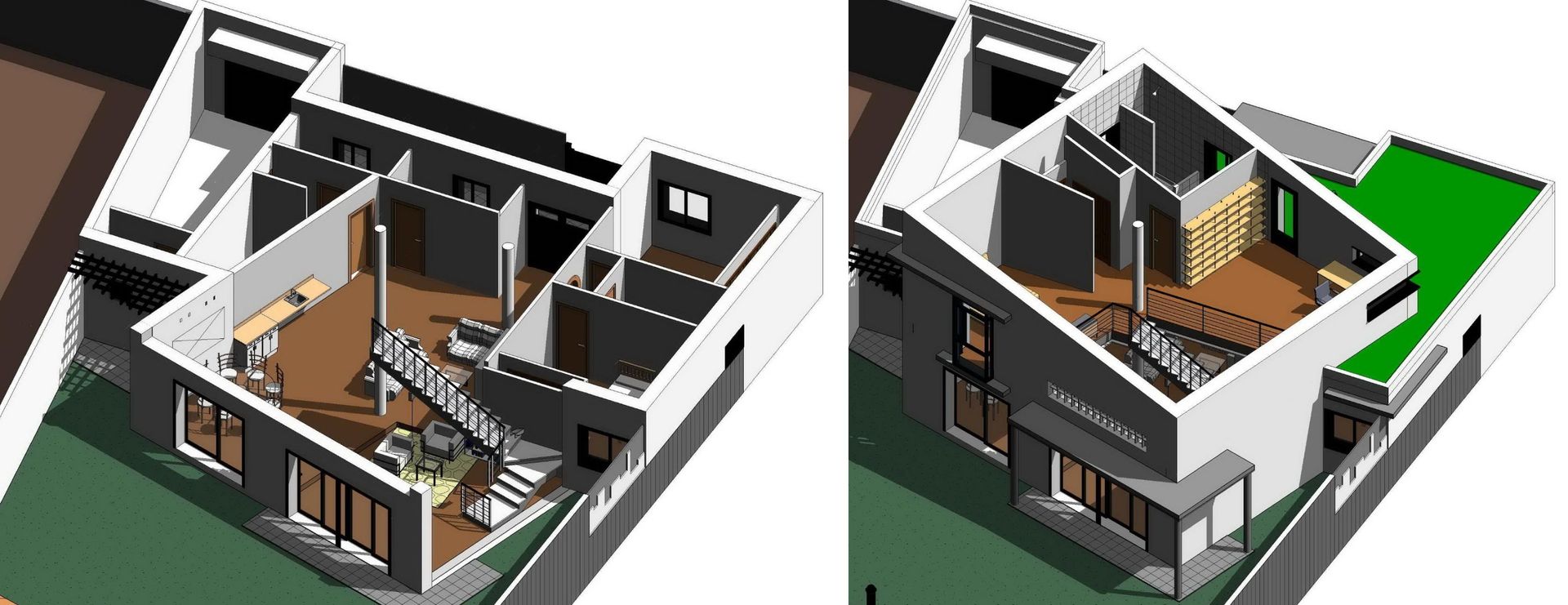 Vista tridimensional por planta Acedo Arquitectura Escaleras casa, diseño, minimalista, moderno, doble altura