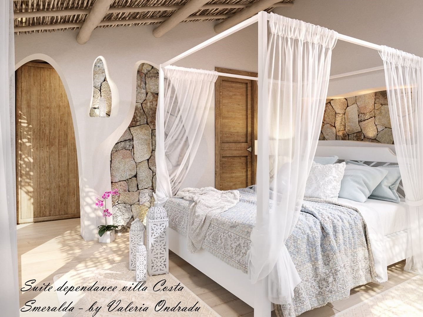 Suite Granito Valeria Ondradu Camera da letto in stile mediterraneo Progettazione di interni Costa Smeralda