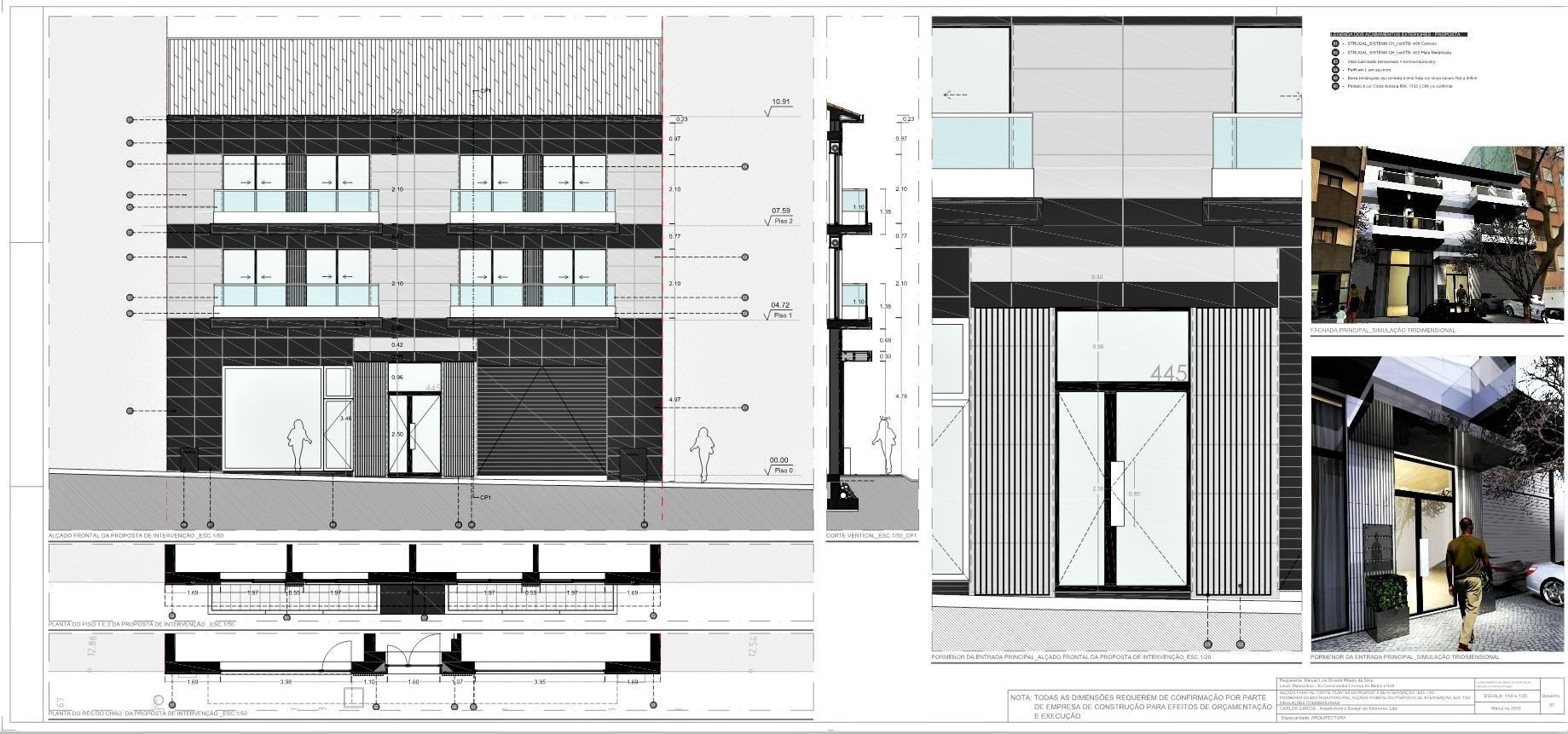 Reabilitação Fachada exterior + Hall Comum_Matosinhos_2020_Aluminio_Guardas_Pormenor de Entrada Comum. REABILITE., KIK - ARQUITECTURA - ENGENHARIA - CONSTRUÇÃO KIK - ARQUITECTURA - ENGENHARIA - CONSTRUÇÃO Casas multifamiliares Aluminio/Cinc