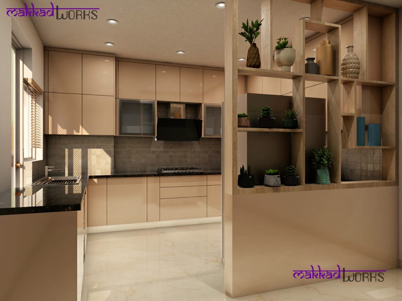 U shaped Modular kitchen with utility partition homify Kitchen