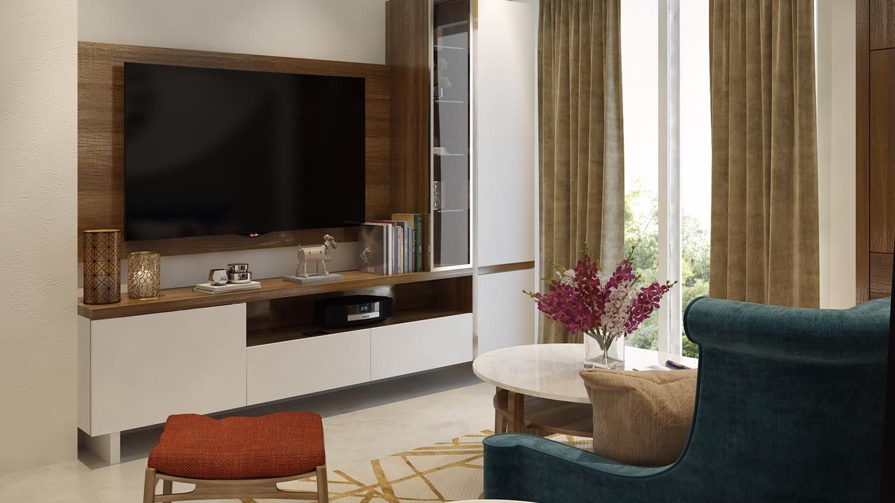 Tv unit in living room homify Modern living room tv unit in living room, large tv unit, interior designer in noida , interior designer in delhi