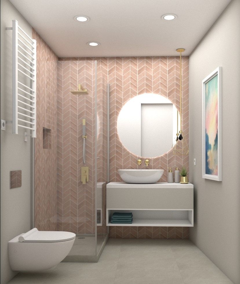 Casa de Banho Suite_v1 Ginkgo Design Studio Casas de banho modernas Cerâmica Espelho,Construção,Encanamento,Propriedade,Toque,Pia do banheiro,Conforto,Banheiro,Armário de banheiro,Madeira