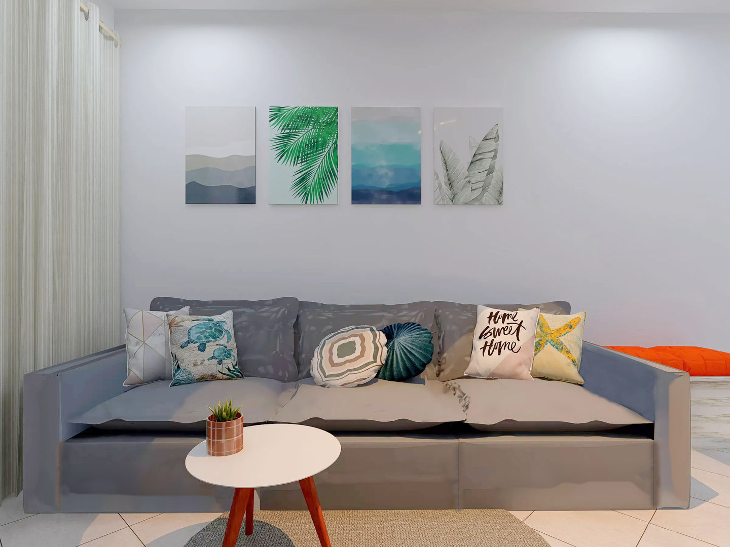 Sala de estar: sofá retrátil com almofadas Mayara Orcelino Interiores Salas de estar rústicas