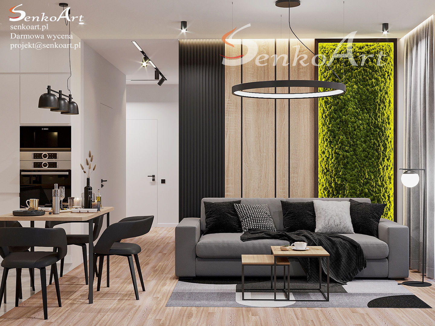Projekt Kuchni z Salonem w Mieszkaniu, Senkoart Design Senkoart Design Modern living room Engineered Wood Transparent