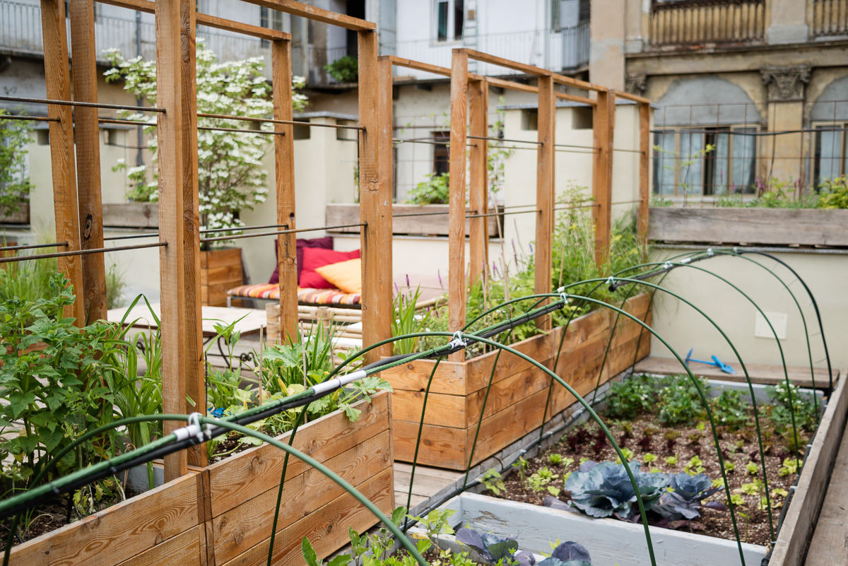 Giardino pensile a Torino, ELENA CARMAGNANI ARCHITETTO ELENA CARMAGNANI ARCHITETTO Rustykalny balkon, taras i weranda