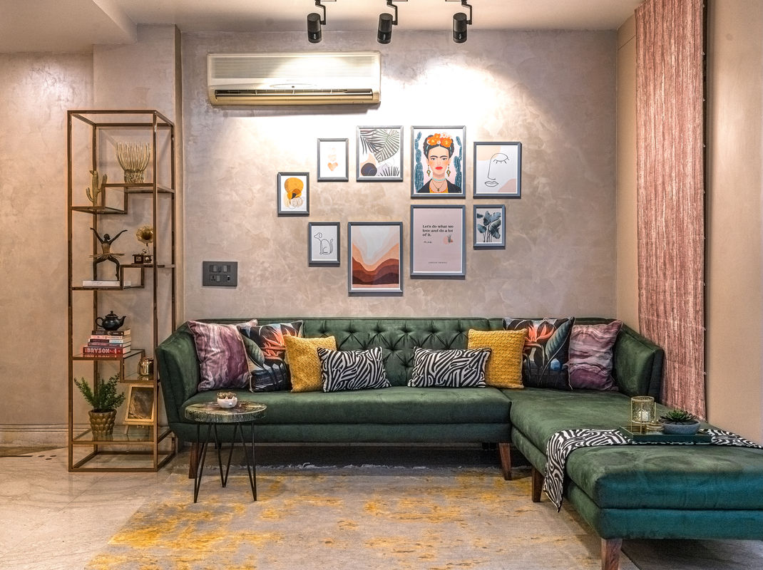 The L shaped tundra green sofa with art highlight wall homify Modern living room l shaped sofa, green suede sofa, suede sofa ,colonial house, living room designs