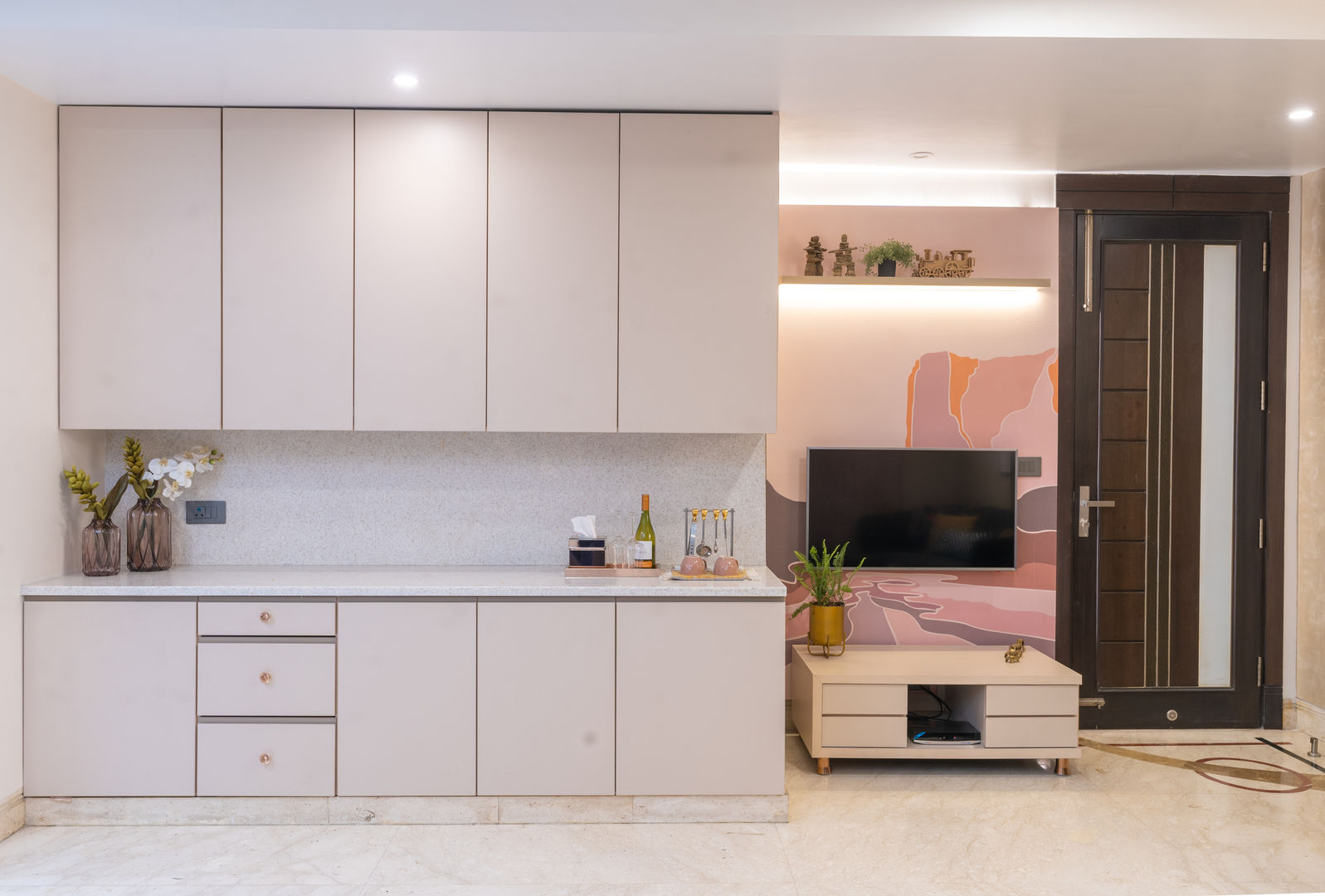 Thoughtfully curated storage along with tv unit! homify Modern living room tv unit, simple tv unit, wardrobe storage, living room tv units