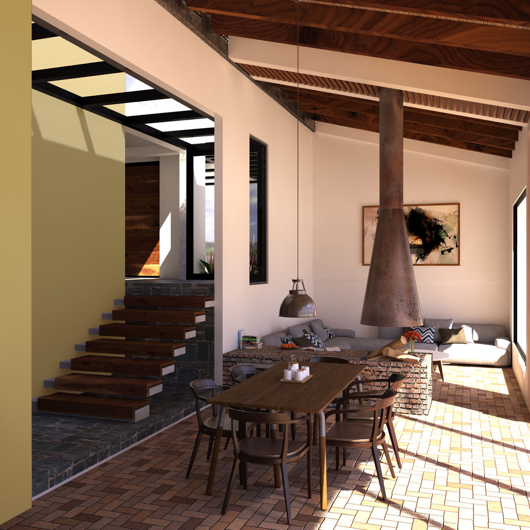 Diseño de una Casa en Sopó - Cundinamarca, CONCEPTUAL ESTUDIO + ARQUITECTURA SAS CONCEPTUAL ESTUDIO + ARQUITECTURA SAS Rustic style dining room