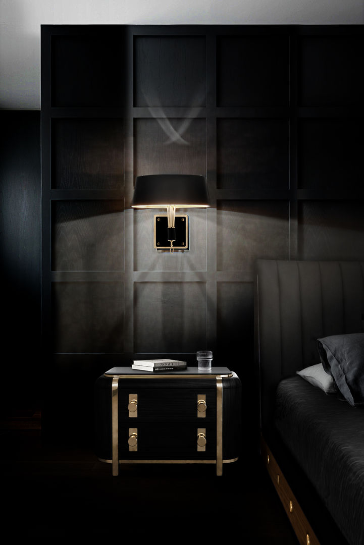 DARK DESIGN BEDROOM FOR SWEET DREAMS DelightFULL Modern Bedroom Modern, Design, decor, luxury, decoration, craftsmanship, handmade, handcrafted, inspiration, sophisticated, details, chic, exclusive, interior design, mid-century style, contemporary, high-end, lighting, lamp, home lighting, lights, bedroom