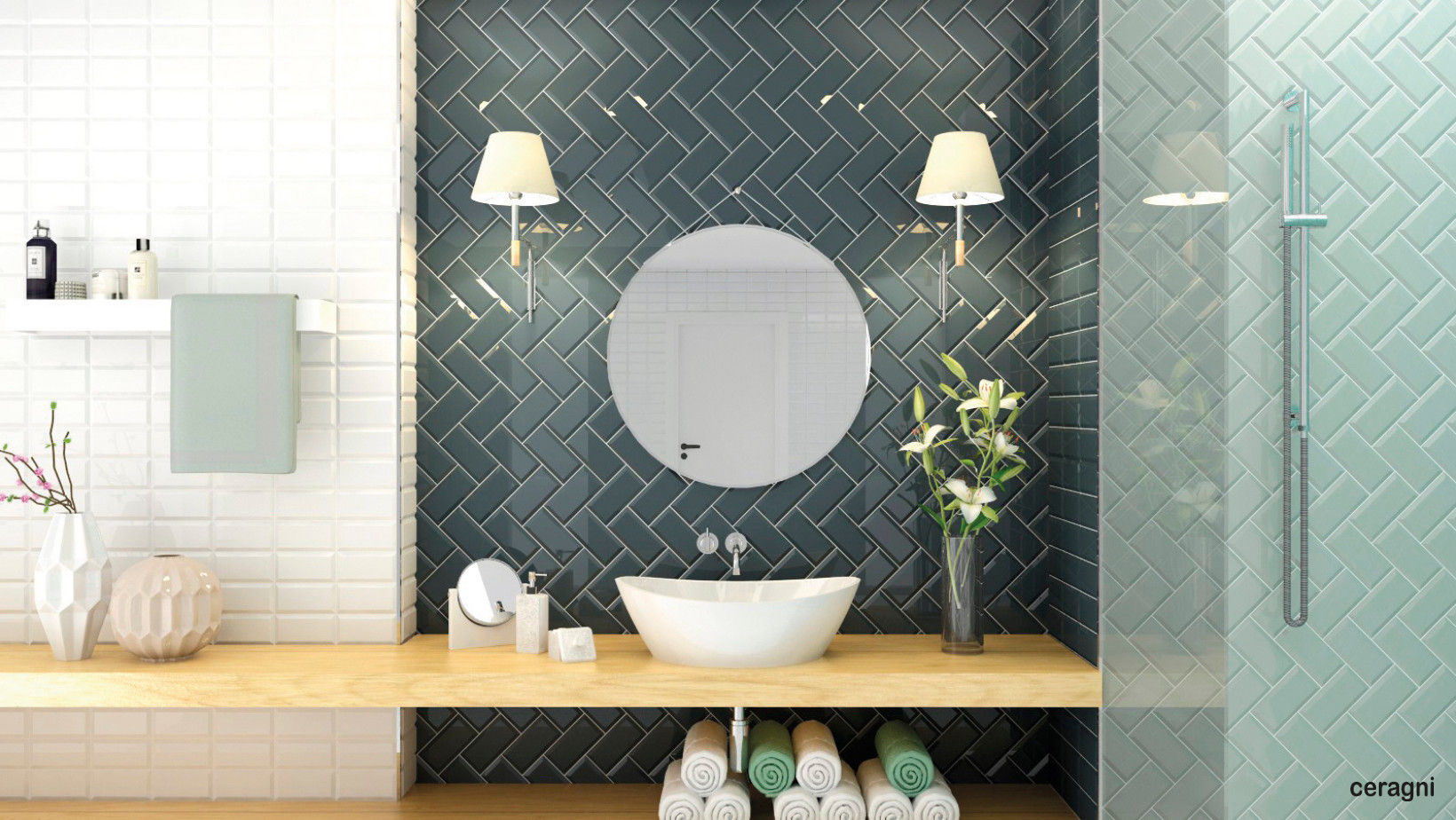 homify Bathroom ٹائلیں ceragni,tile,bevelled tile,subway tile,interior design,architecture,decoration,ceramic,inspiration,bathroom