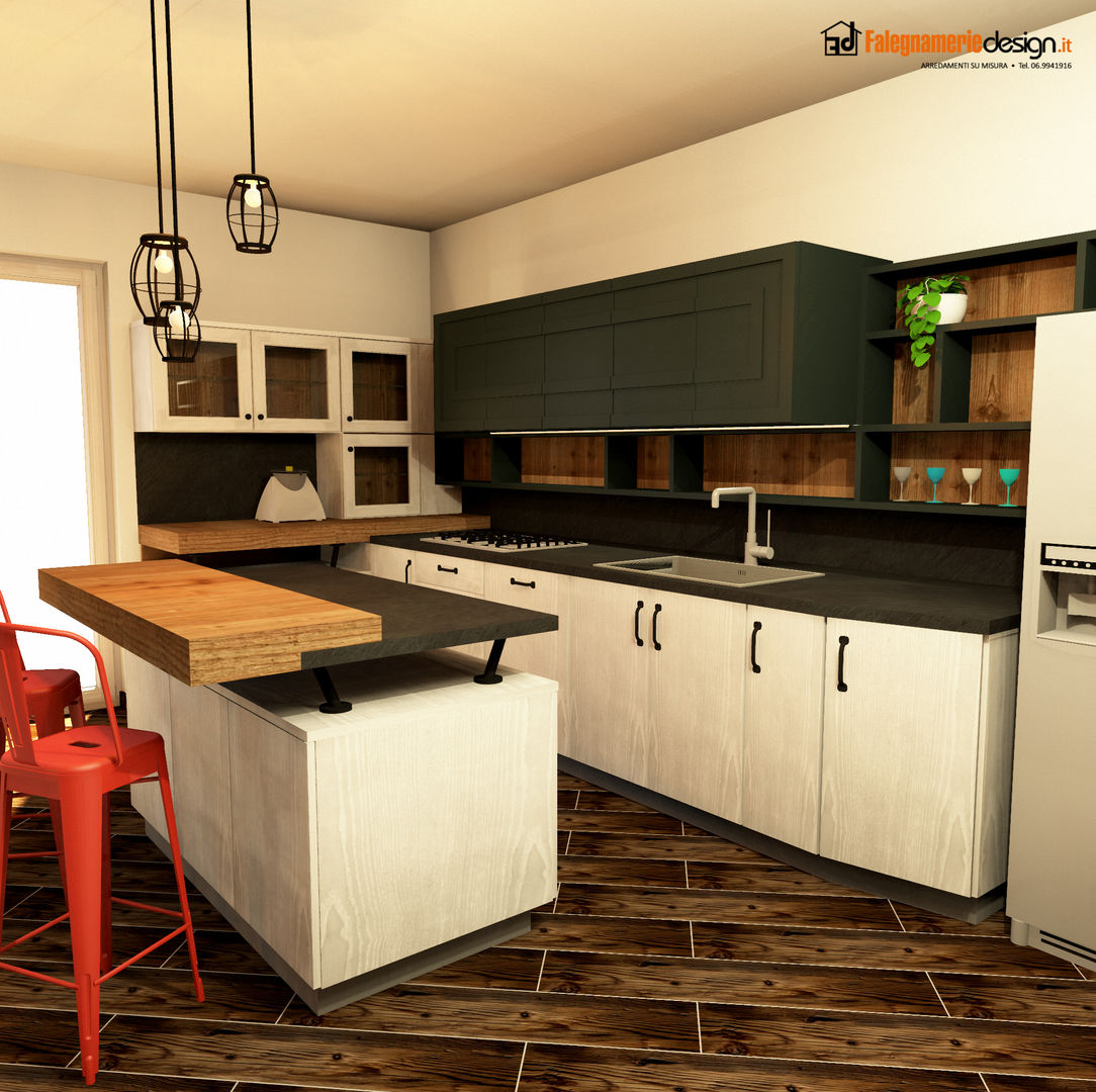 Soggiorno e cucina in stile industrial, Falegnamerie Design Falegnamerie Design Bếp xây sẵn Gỗ Wood effect