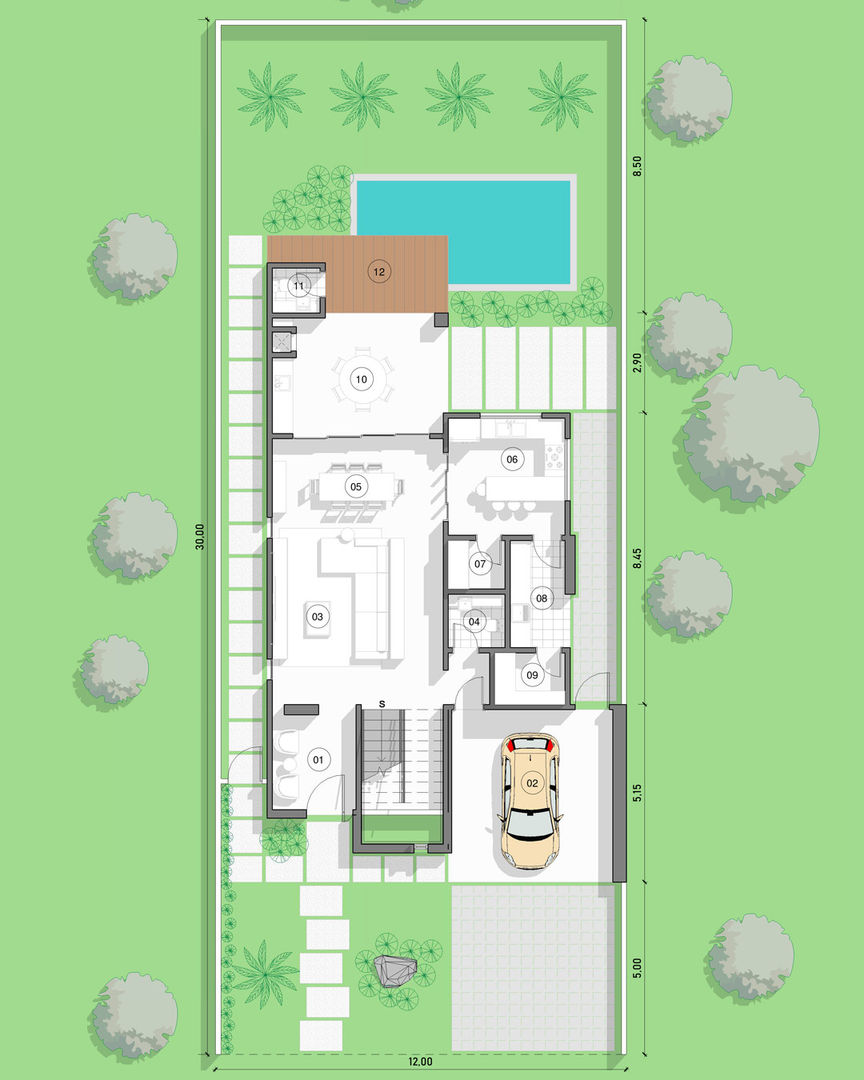 P.07 - Projeto Residencial - 182.60m², Aux Arquitetura Aux Arquitetura บ้านและที่อยู่อาศัย