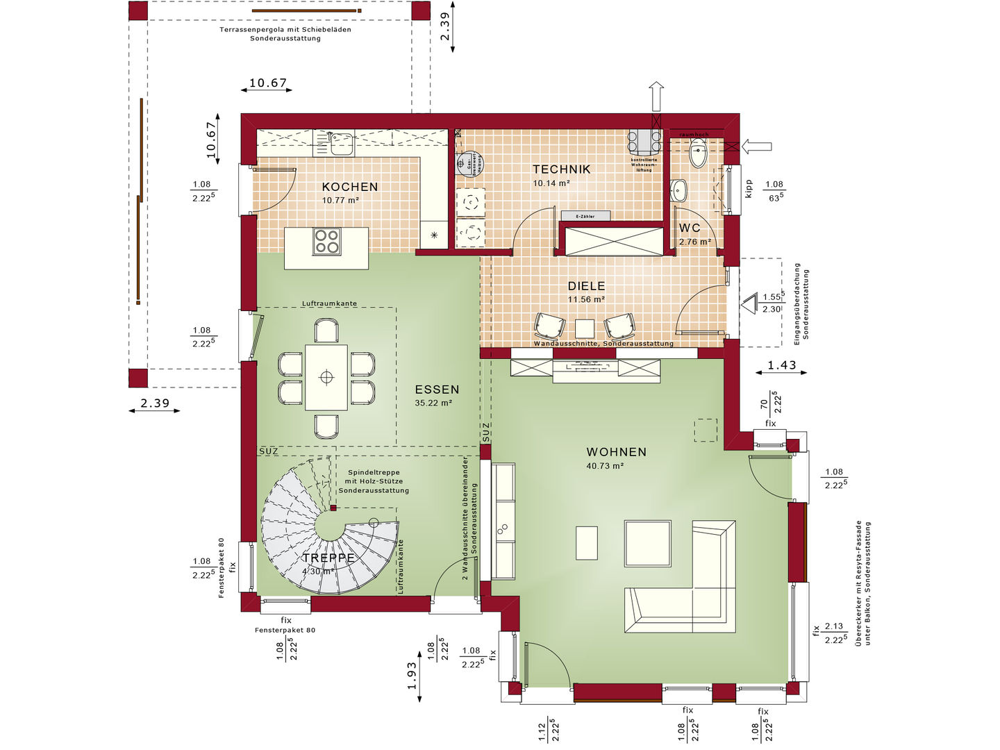 CONCEPT-M 193 Potsdam von Bien-Zenker – Grundriss Erdgeschoss Bien-Zenker Moderne Häuser Fertighaus, Musterhaus, Brandenburg, Potsdam, modern, Bien-Zenker, Besichtigung, offener Koch-Essbereich, Einfamilienhaus, Villa, Haus, bauen, schlüsselfertig, made in Germany, nachhaltig, hell, Walmdach, finanzierbar, Preis-Leistungs-Verhältnis, Grundriss, ausgezeichnet, Preis, Service, Finanzierung, Hausbau