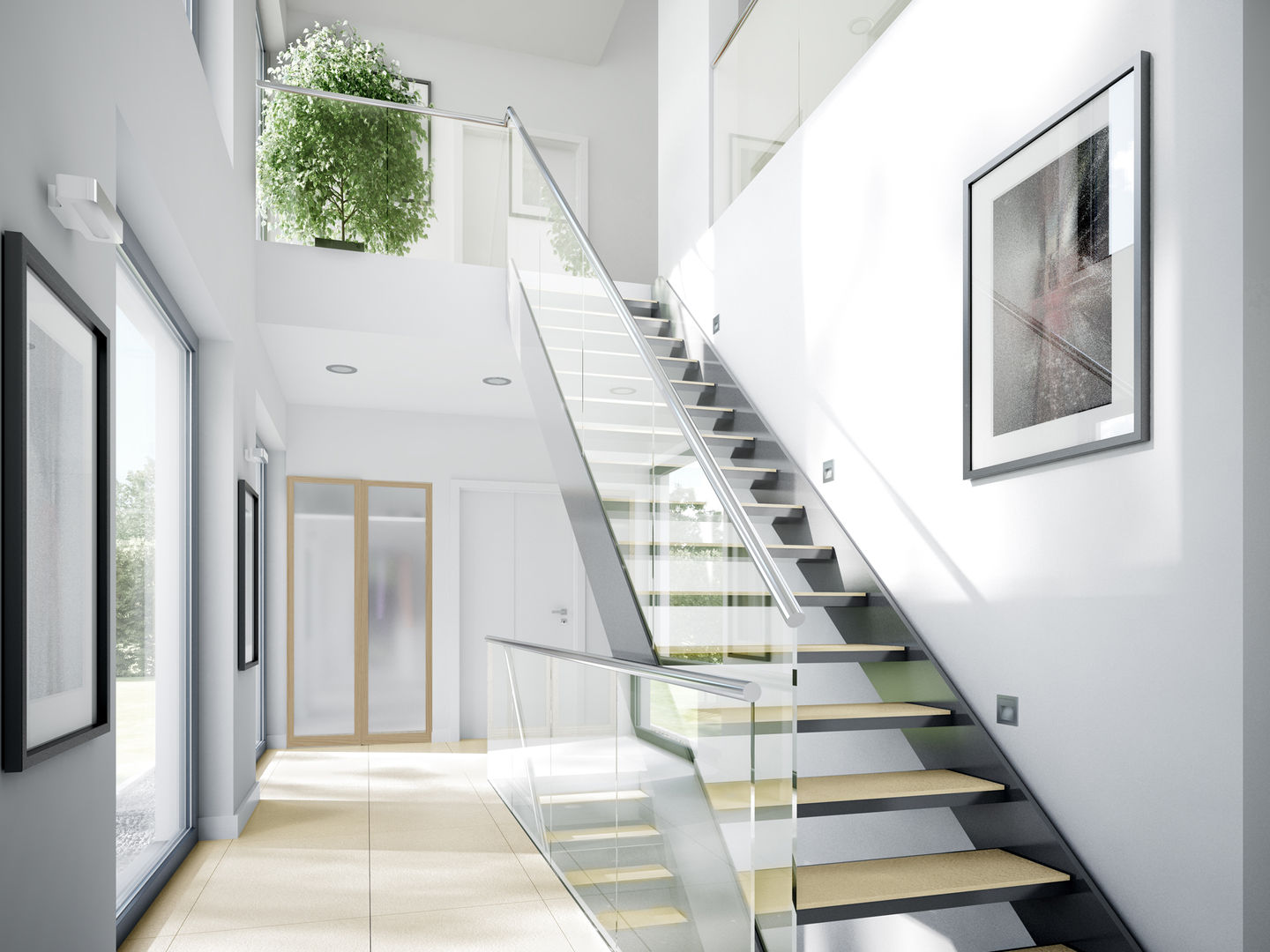 Wohnen und Arbeiten im modularen Plus-Energie-Haus, Bien-Zenker Bien-Zenker Modern corridor, hallway & stairs