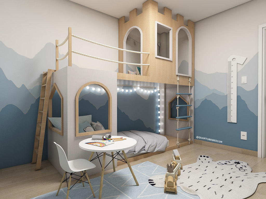 Quarto Infantil Menino Scarlet Interiores - Projetos Online Todo o Brasil Quartos dos meninos Madeira Efeito de madeira quarto menino, projeto quarto infantil, quarto azul, quarto compartilhado irmão, quarto compartilhado, azul, beliche, quarto infantil, projeto quarto menino,