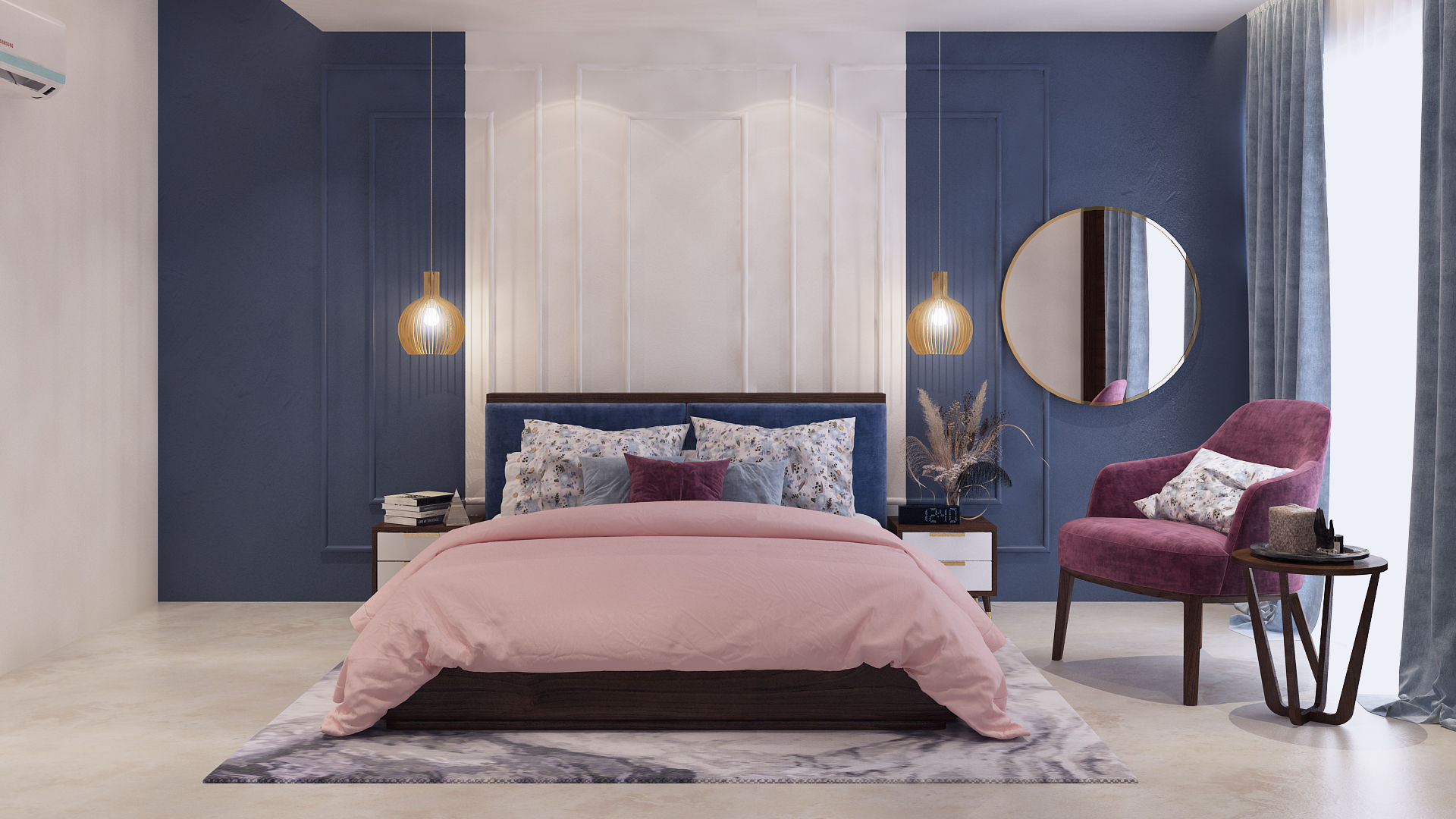 Master bedroom in celestial blue and white homify Eclectic style bedroom bedroom interiors, master bedroom interiors , bed designs, accent wall designs