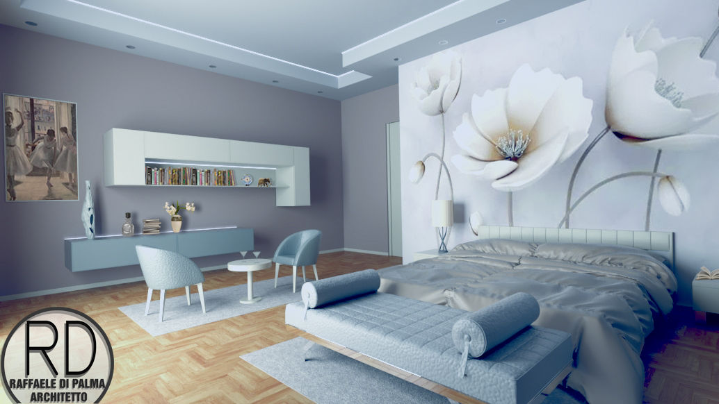 Interior Design Della Camera Da Letto Armonizzata Con Bella Carta Da Parati Letto  Moderno Fiori In Vaso Decorazione E Accessori Eleganti Eleganti Lenzuola  Coperta E Cuscino Sagoma Arredamento Accogliente Per La Casa 