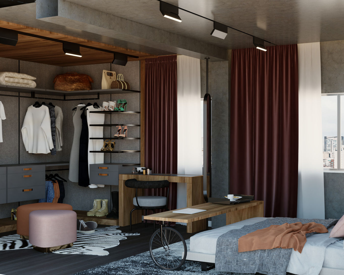 Suíte master moderna Letícia Gurgel design de interiores Closets Metal Cinza