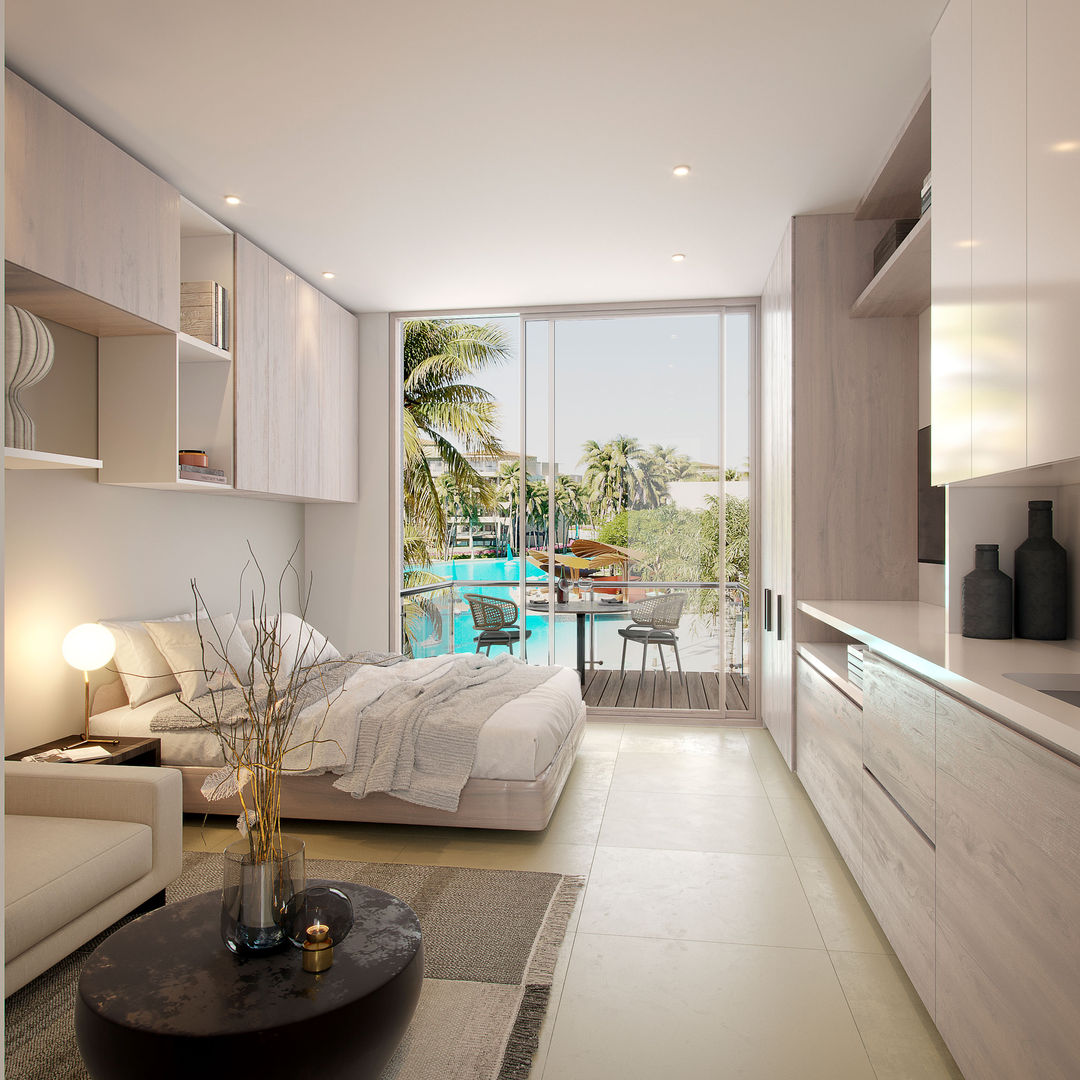 BAIA KRISTAL, D.VOXEL RENDER STUDIO D.VOXEL RENDER STUDIO Camera da letto in stile tropicale