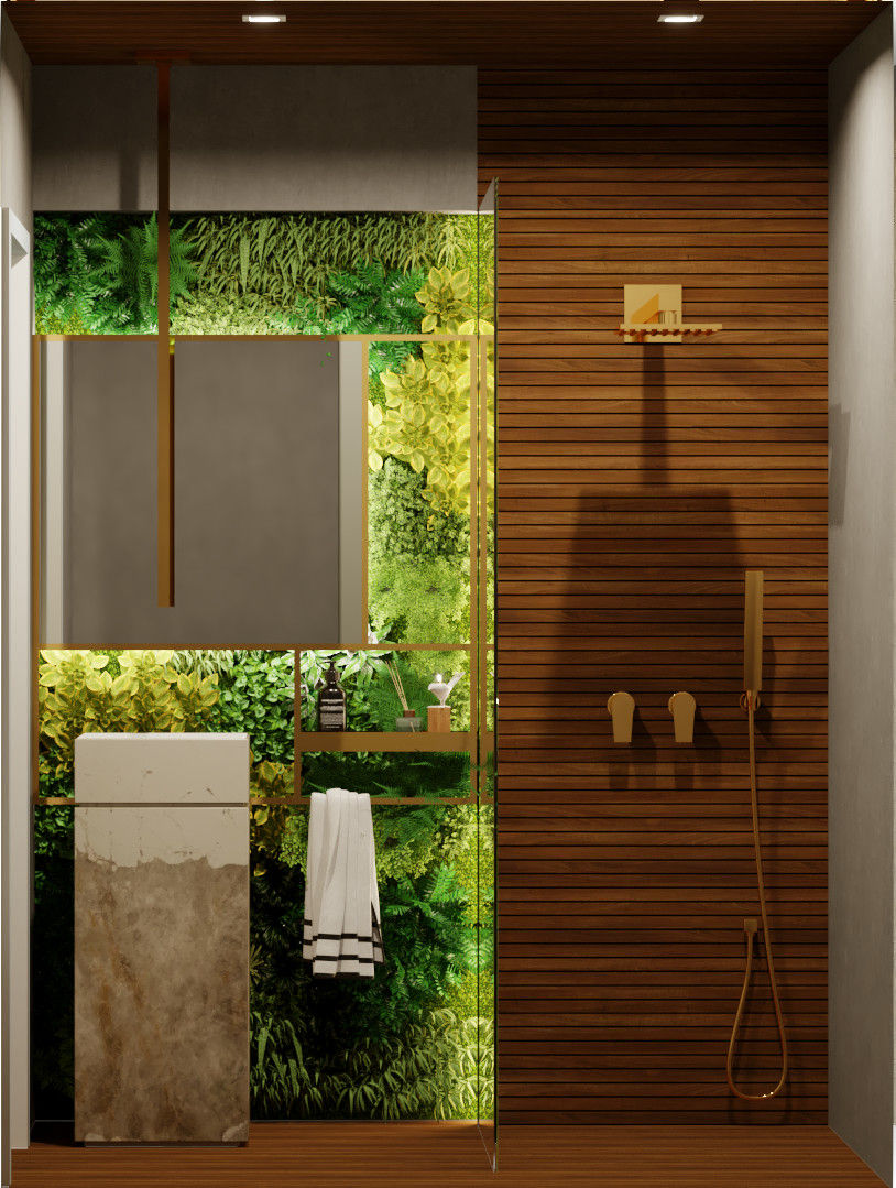 Casa de banho tropical, Letícia Gurgel design de interiores Letícia Gurgel design de interiores Banheiros tropicais