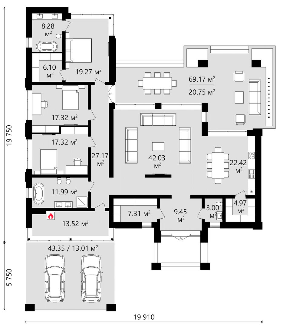 Стильный одноэтажный особняк с террасой TMV 36 | homify