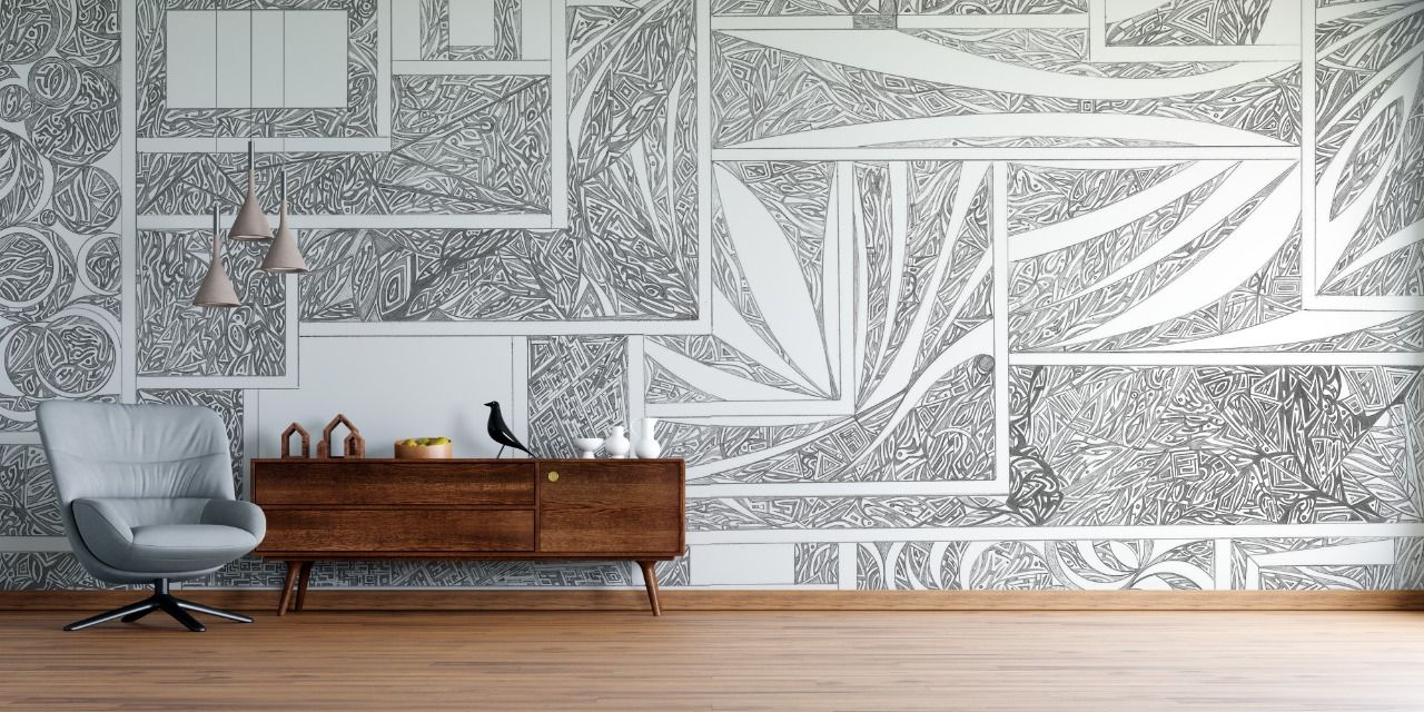 Prototipo salón lotus Pachi Benavente Salones de estilo moderno Papel tapiz, wallpaper, decoración, diseño de interior, hecho mano, inspiración asiática, arte.