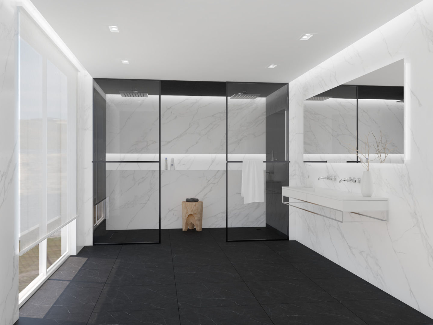 Instalação Sanitária NURE Interiores Casas de banho modernas luxo,branco,preto,moderno,mármore,wc,instalação sanitária,duche,casa de banho,minimalista