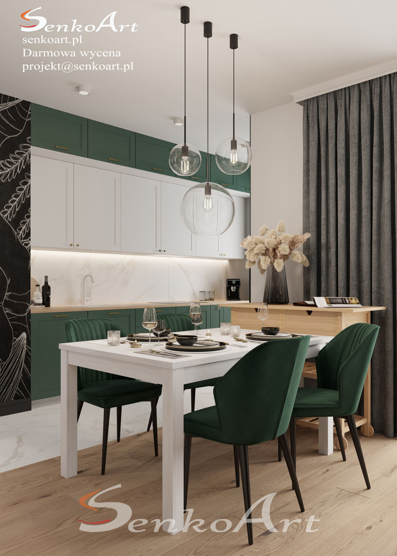 Projekt skandynawskiego salonu, kuchni i jadalni, Senkoart Design Senkoart Design Built-in kitchens MDF