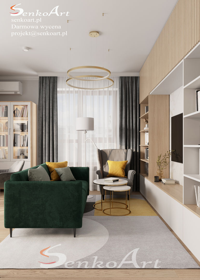 Projekt skandynawskiego salonu, kuchni i jadalni, Senkoart Design Senkoart Design Living room Wood-Plastic Composite